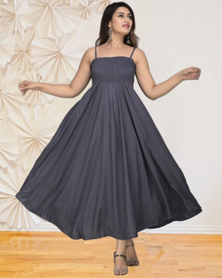 BuyUniqueFashion Women Fit and Flare Grey Midi/Calf Length Dress