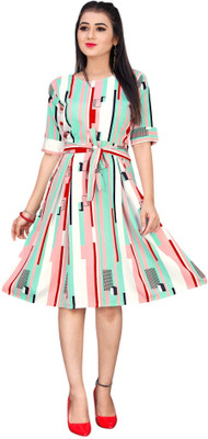 HouseOfCommon Women A-line Multicolor Knee Length Dress