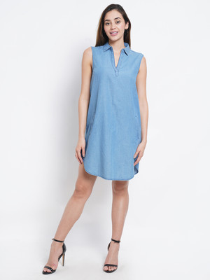 9 impression Women A-line Blue Knee Length Dress