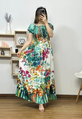 YASHHCREATIONS Women Fit and Flare Multicolor Maxi/Full Length Dress
