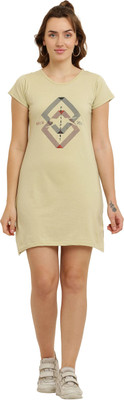 HouseOfCommon Women T Shirt Beige Above Knee/Mid Thigh Length Dress