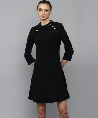 Allen Solly Women A-line Black Above Knee/Mid Thigh Length Dress