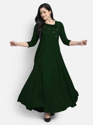 YELLOW FAB Women Self Design Anarkali Kurta(Green)