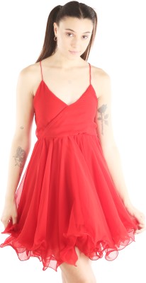 KIYOO Women Fit and Flare Red Dress