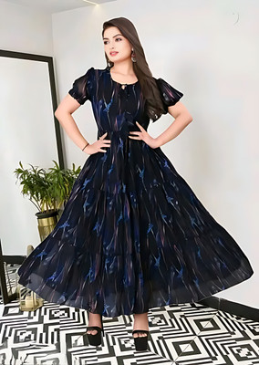 Vanray Fashion Women Fit and Flare Blue Ankle Length Dress