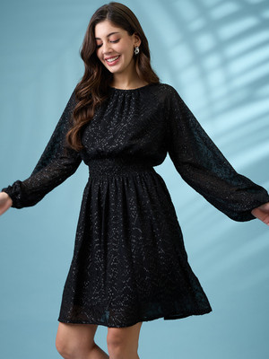 Globus Women Fit and Flare Black Mini/Short Dress