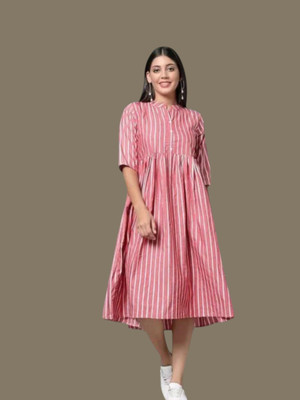 TheIconFashion Women Fit and Flare Pink Ankle Length Dress