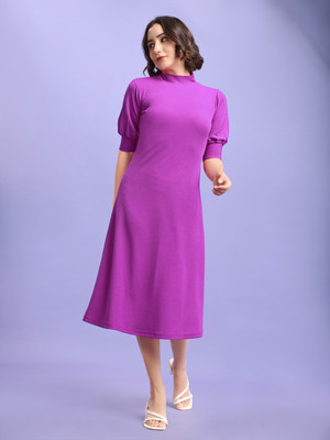 PURVAJA Women A-line Purple Midi/Calf Length Dress