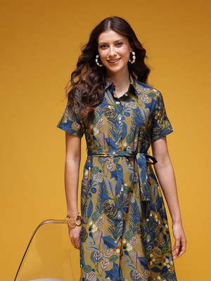 HERE&NOW Women Shirt Green Below Knee Dress