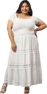 SAAKAA Women Fit and Flare White Maxi/Full Length Dress