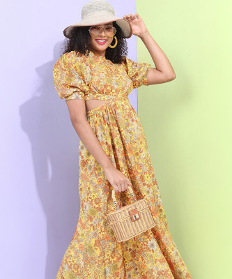 Tokyo Talkies Women Fit and Flare Yellow Midi/Calf Length Dress