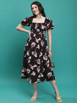 Tokyo Talkies Women A-line Black Midi/Calf Length Dress