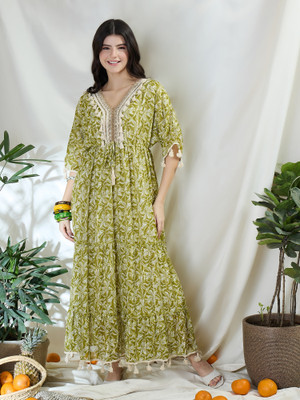 DRAPE AND DAZZLE Women Maxi Green Full Length Dress