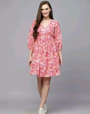 Pragusu Women Peplum Pink Dress