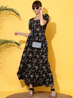 Honky Tonky Women Fit and Flare Black Maxi/Full Length Dress