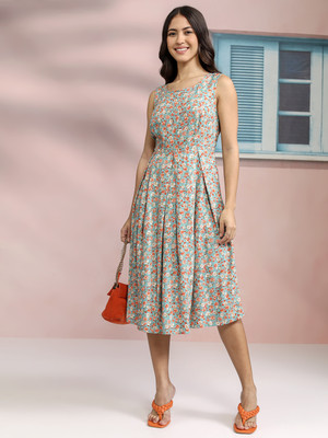 Tokyo Talkies Women Fit and Flare Multicolor Midi/Calf Length Dress