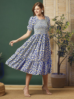 Moda Rapido Women Fit and Flare Blue Knee Length Dress