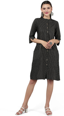 ANUSHIL Women A-line Black Knee Length Dress