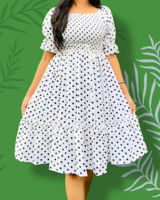 BuyUniqueFashion Women Fit and Flare White Midi/Calf Length Dress