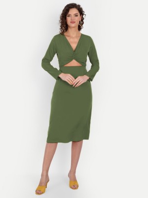 MINGLAY Women A-line Green Dress