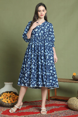 Wonder Weave Women A-line Blue Midi/Calf Length Dress