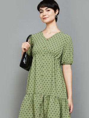 Fame Forever by Lifestyle Women A-line Light Green, Black Dress