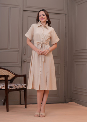 Highlight fashion export Women Shirt Beige Midi/Calf Length Dress