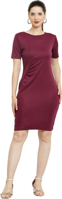 PREE GOO Women Ethnic Dress Maroon Above Knee/Mid Thigh Length Dress