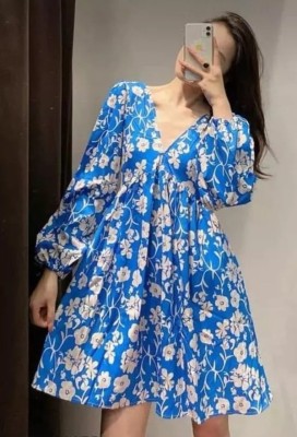 indian glory Women Fit and Flare Blue Dress