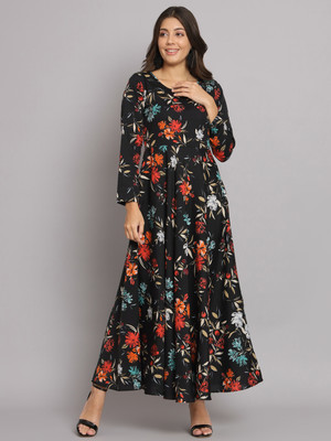 HELLO DESIGN Women A-line Black Maxi/Full Length Dress