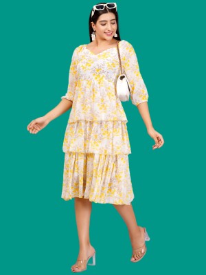 JC4U Women Gathered Yellow Dress