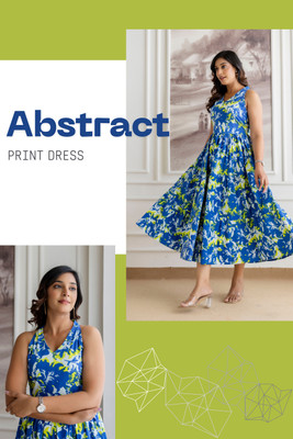 NG Fashion Women Fit and Flare Blue, Light Green Midi/Calf Length Dress