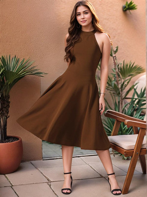 Mast & Harbour Women A-line Brown Below Knee Dress