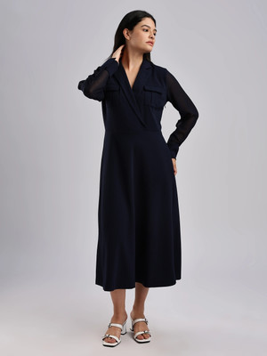 Calvin Klein Jeans Women Fit and Flare Blue Midi/Calf Length Dress