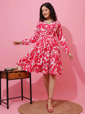 Sheetal Accociates Women Fit and Flare Pink Above Knee/Mid Thigh Length Dress