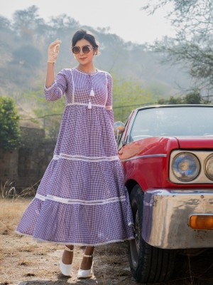 Yufta Women Maxi Purple, White Dress