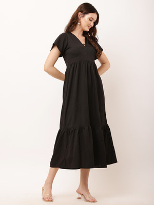 Pratyusha Women A-line Grey Midi/Calf Length Dress