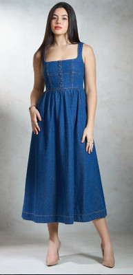 TIARA WORLD Women A-line Dark Blue Above Knee/Mid Thigh Length Dress
