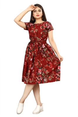 HouseOfCommon Women A-line Brown Knee Length Dress