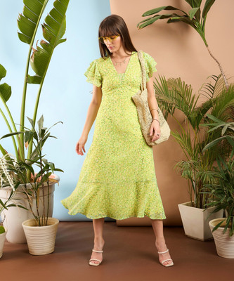 SASSAFRAS Women A-line Yellow Below Knee Dress