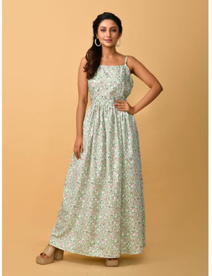 KRISHTINA Women A-line Green Maxi/Full Length Dress