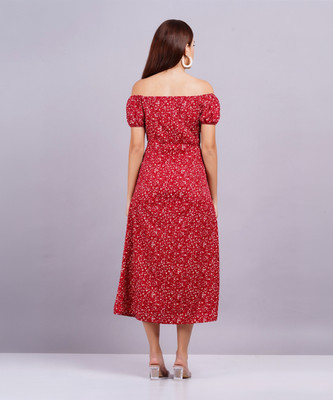 Highlight fashion export Women Fit and Flare Red Midi/Calf Length Dress