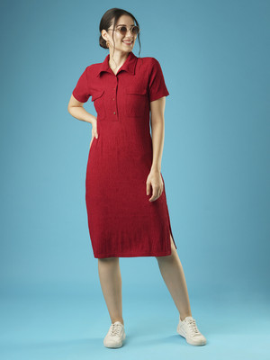 Globus Women Sheath Maroon Midi/Calf Length Dress