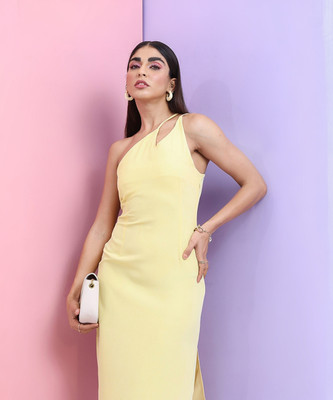 Tokyo Talkies Women A-line Yellow Midi/Calf Length Dress