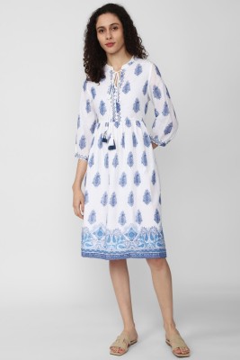 VAN HEUSEN Women A-line White, Blue Dress