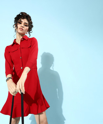 ATHENA Women Skater Red Mini/Short Dress