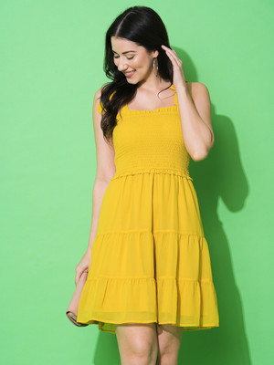 Globus Women Fit and Flare Yellow Above Knee/Mid Thigh Length Dress
