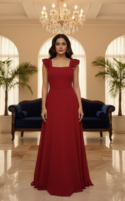 Chawla jee traders Women Fit and Flare Red Maxi/Full Length Dress