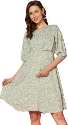 Leriya Fashion Women Ethnic Dress Light Green, White Above Knee/Mid Thigh Length Dress