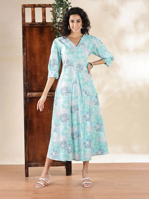 ANOUK Women Fit and Flare Light Green Maxi/Full Length Dress